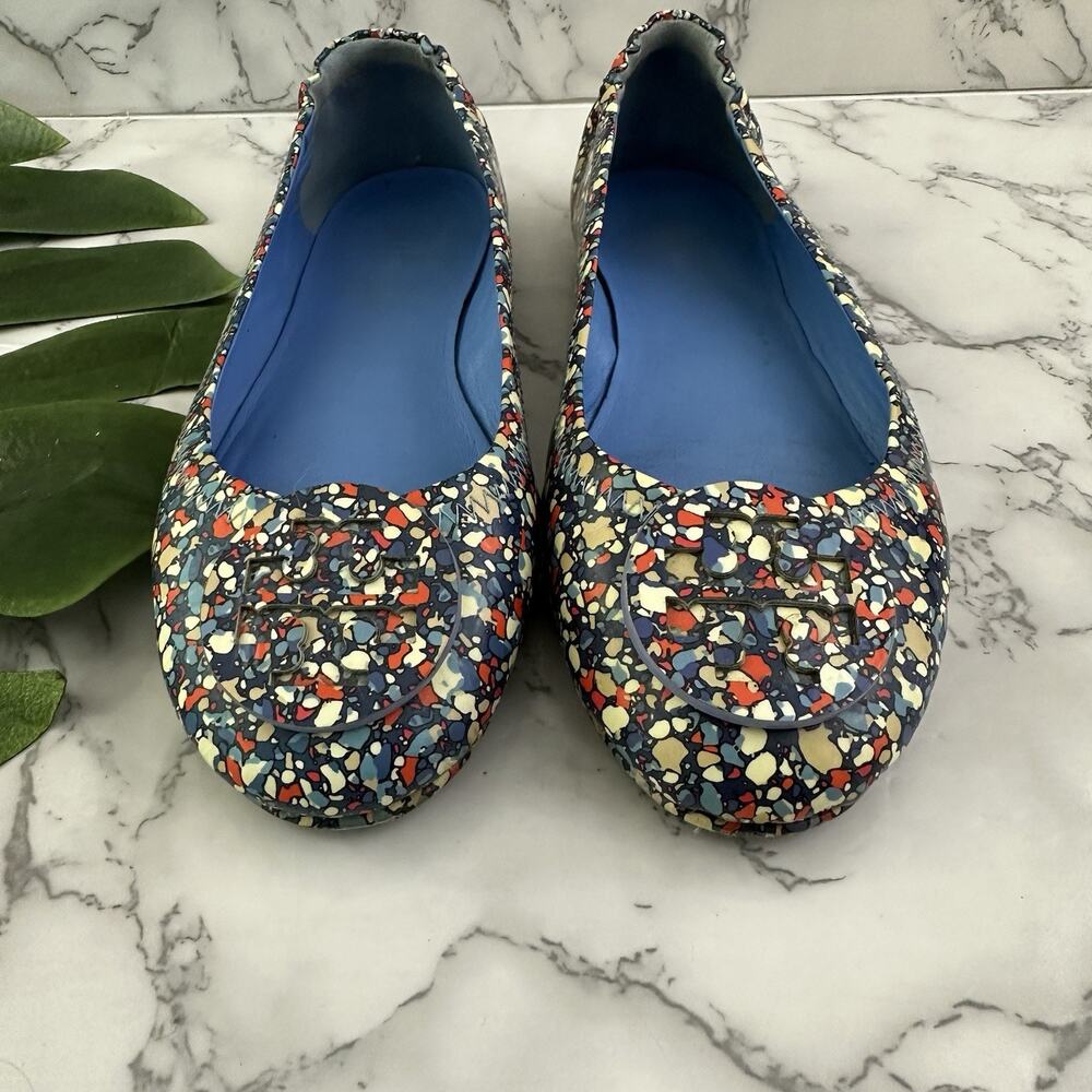 Tory Burch Womens Reva Ballet Flats Size 7 Blue Red Speckle Print Patent Leather - Picture 3 of 8